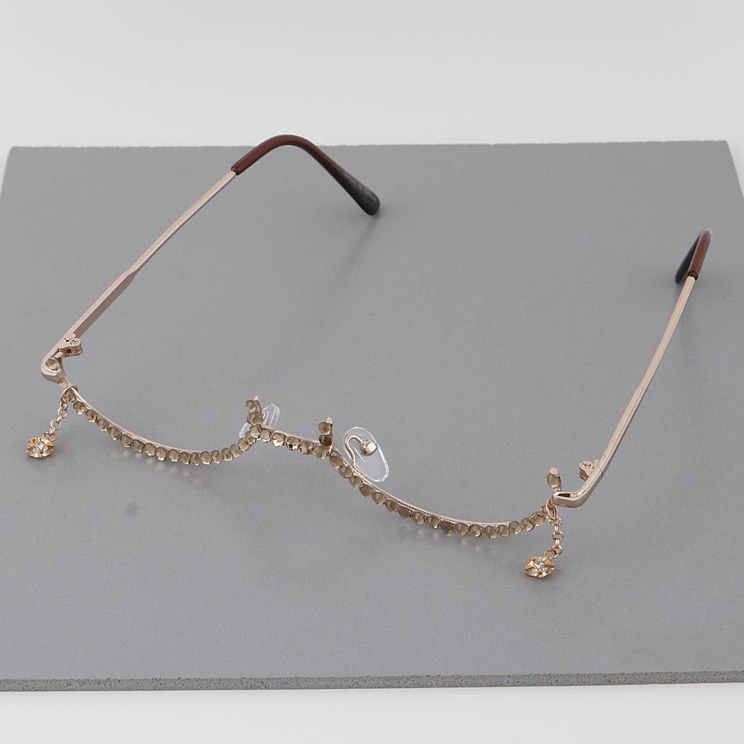 3AM BY H&D ACCESSORIES - Rhinestone Tear Drop Half Framed Oval Glasses