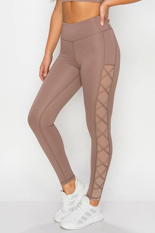 Yelete - Active Lace-Up Mesh Side Workout Legging