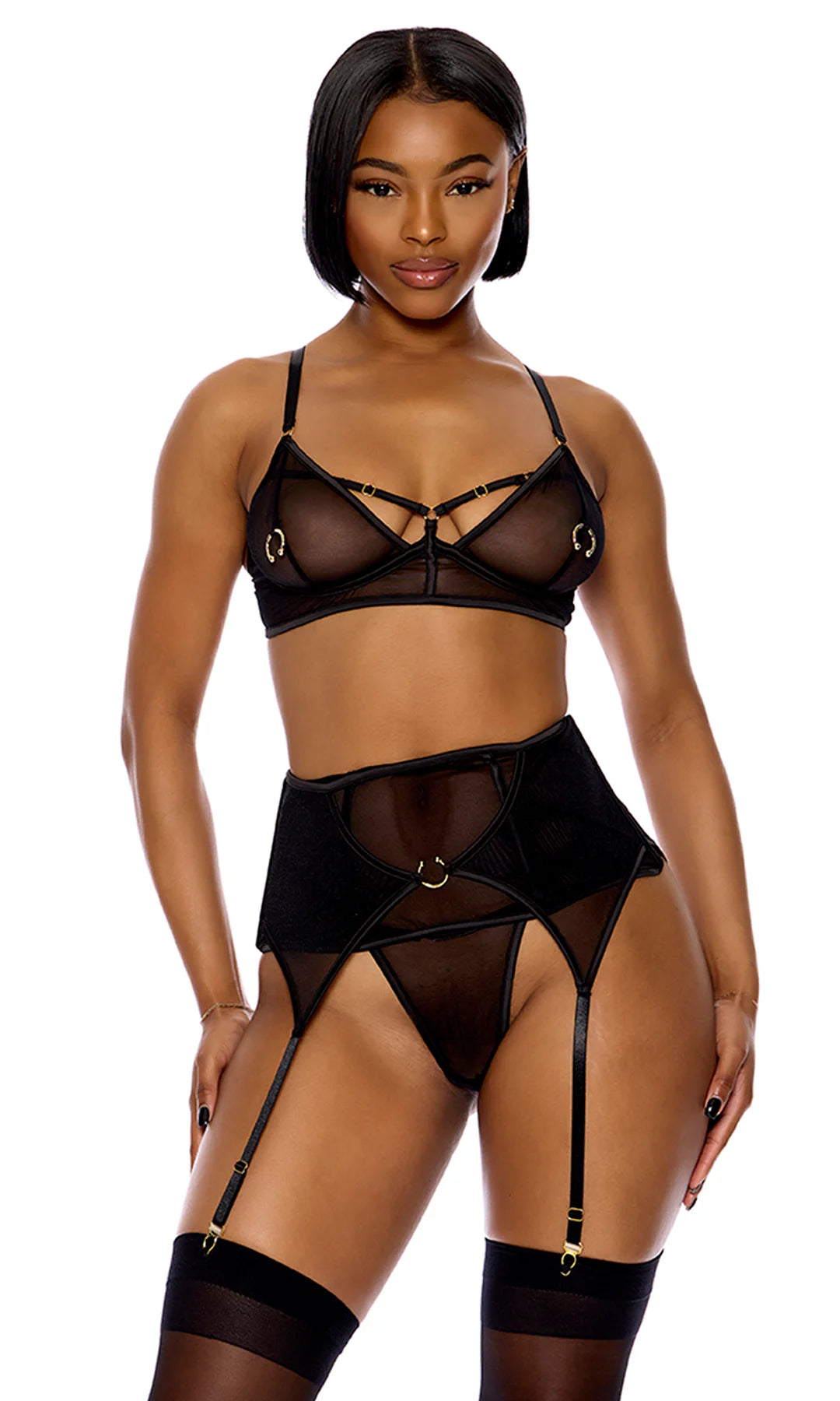 PIERCING DESIRE MESH BRA AND WAIST CINCHER LINGERIE SET