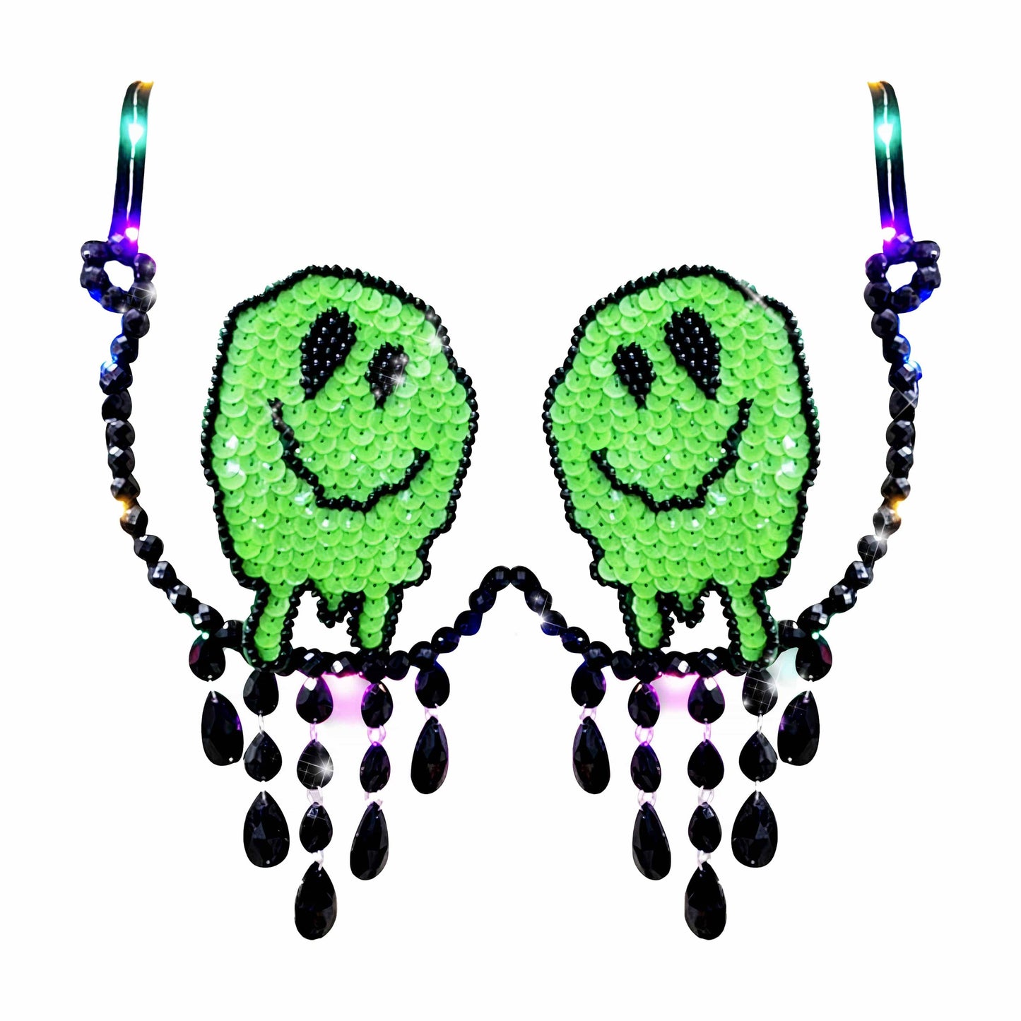 Neva Nude - Melty Face Green Glow In The Dark Light Up Sequin Crystal Carnival Bra