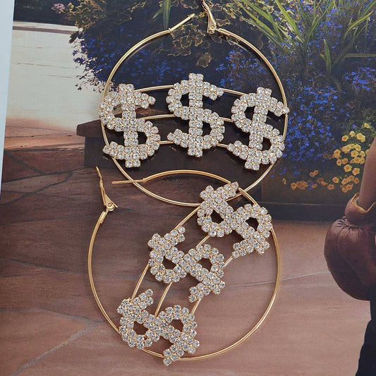 3AM BY H&D ACCESSORIES - Rhinestone Dollar Sign Earring