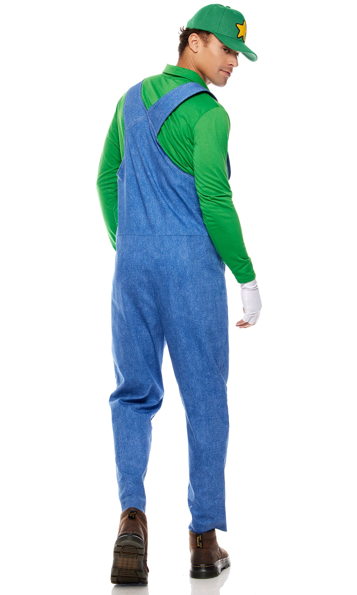 Epic Gamer Green Overalls Costume Set - Long-Sleeve Shirt, Hat, Gloves