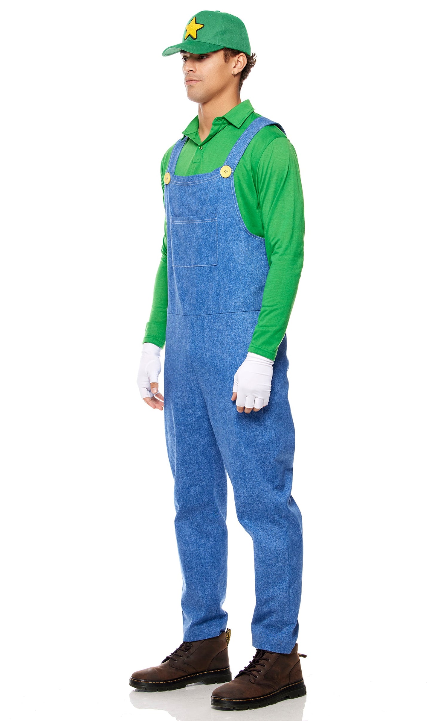 Epic Gamer Green Overalls Costume Set - Long-Sleeve Shirt, Hat, Gloves