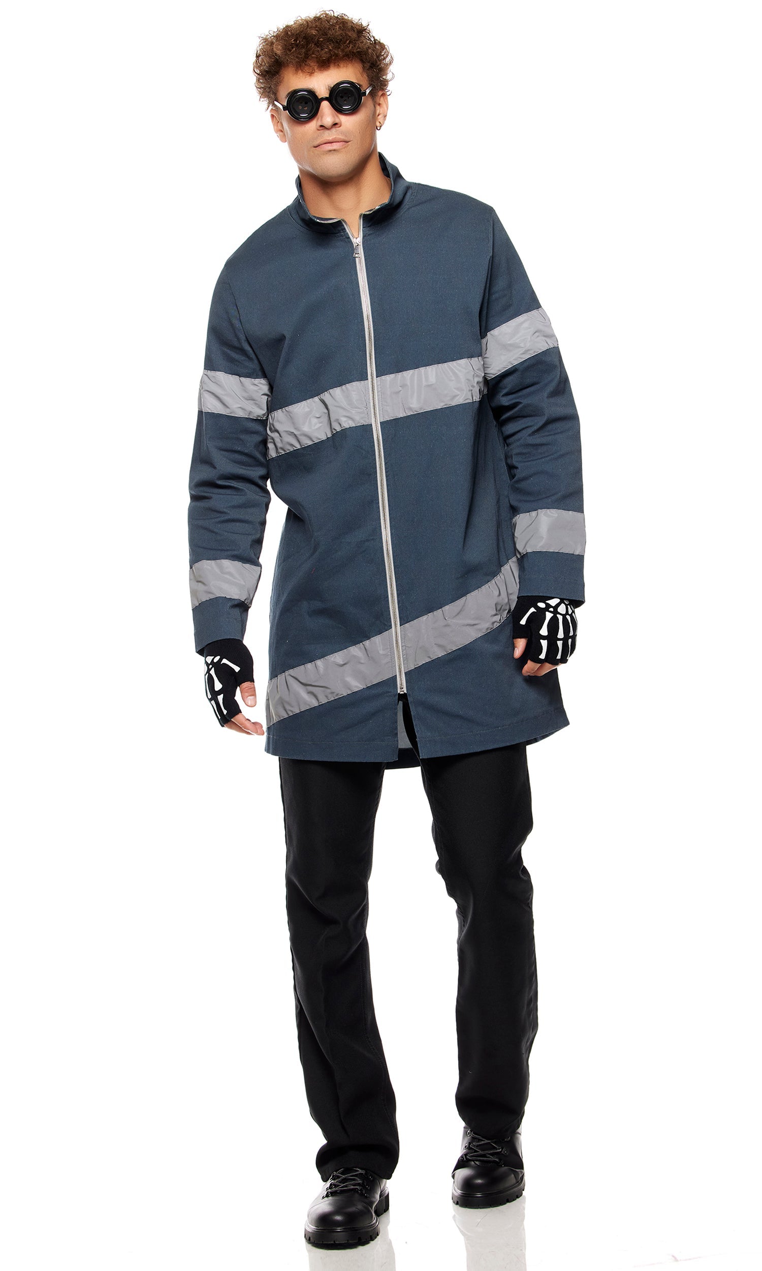 Men's Movie Character Costume: Zip Jacket, Skeleton Gloves, Button Glasses