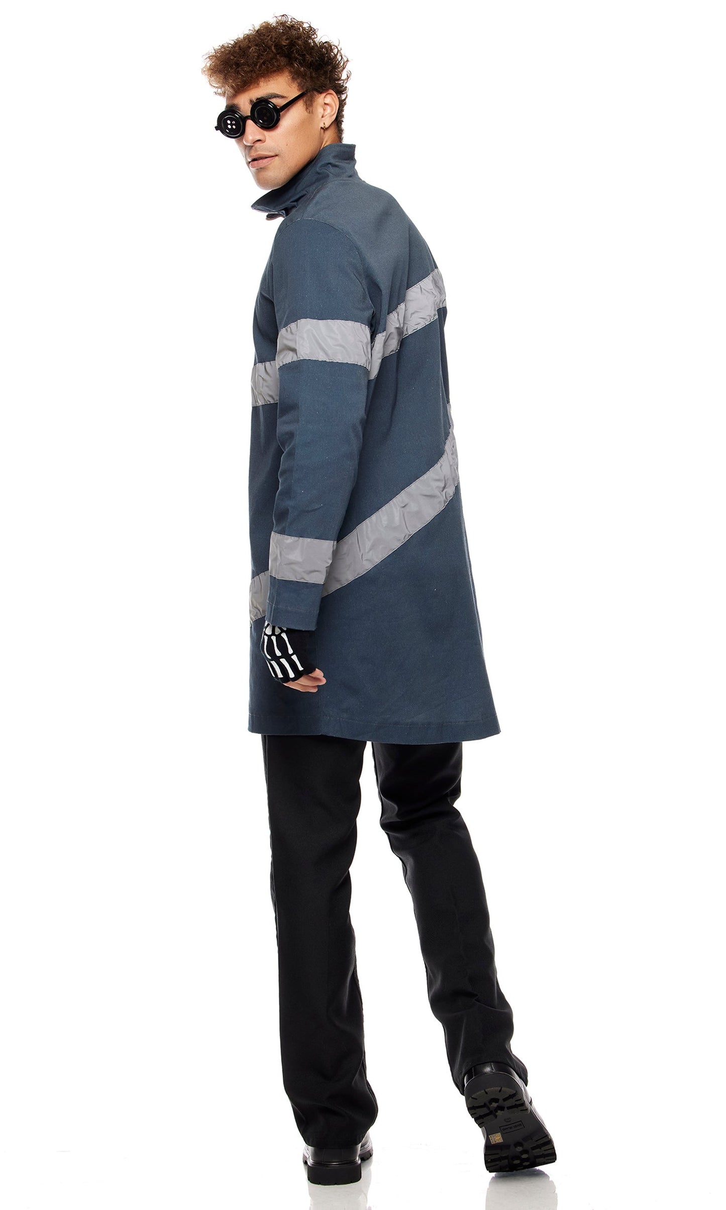 Men's Movie Character Costume: Zip Jacket, Skeleton Gloves, Button Glasses