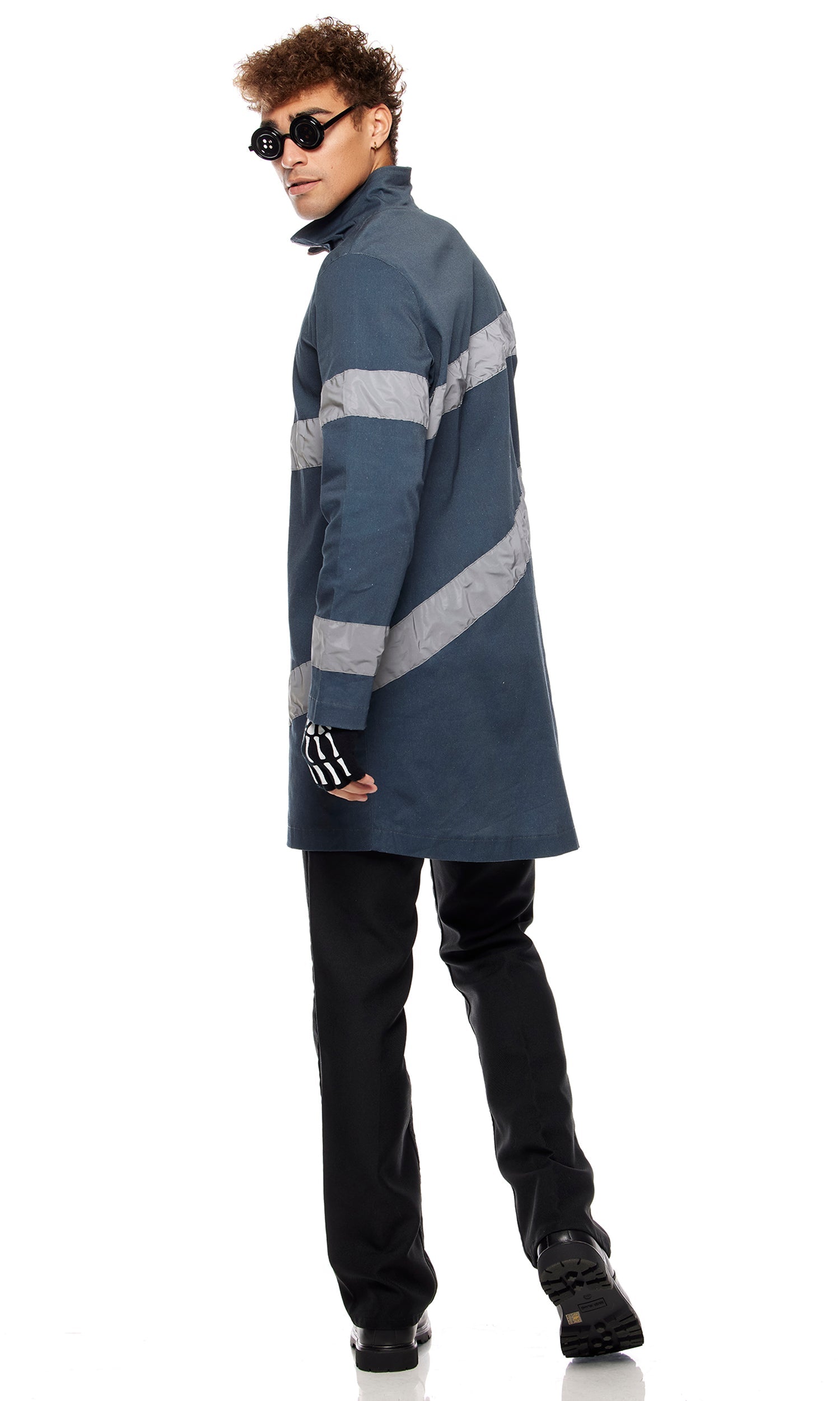 Men's Movie Character Costume: Zip Jacket, Skeleton Gloves, Button Glasses