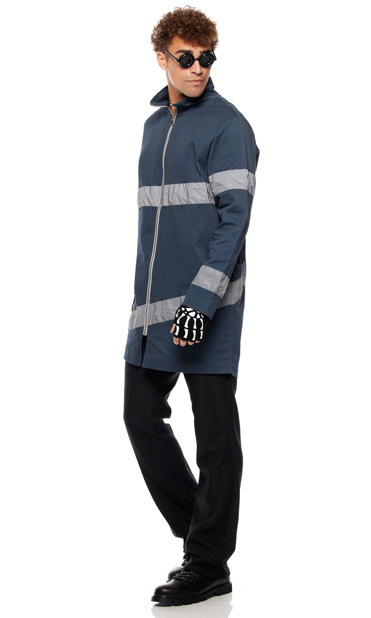 Men's Movie Character Costume: Zip Jacket, Skeleton Gloves, Button Glasses