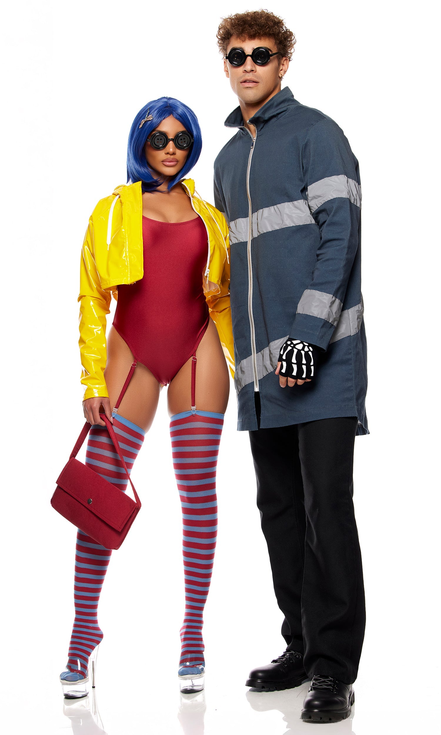 Men's Movie Character Costume: Zip Jacket, Skeleton Gloves, Button Glasses