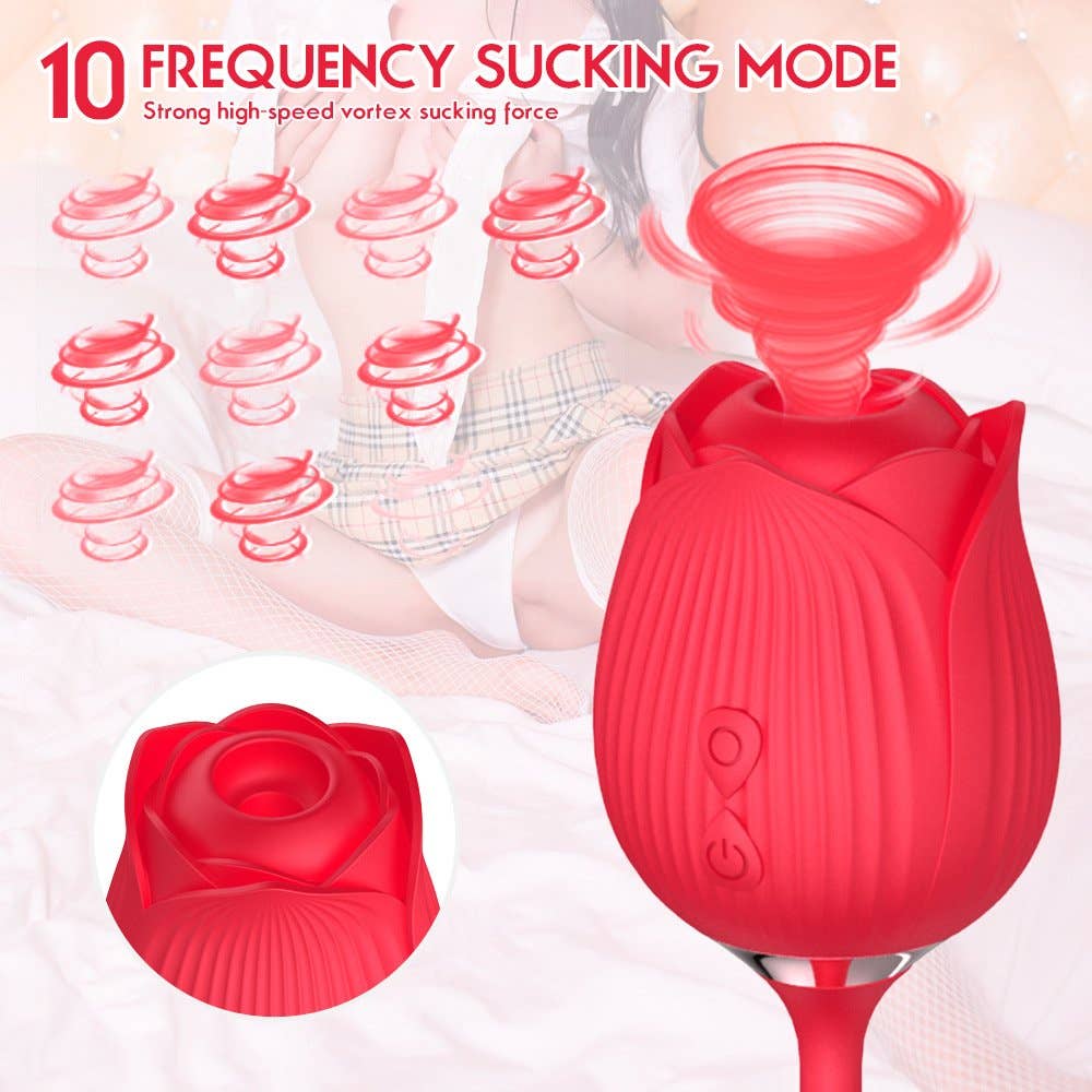 10 Function Rose Vibrator with Thrusting Bullet