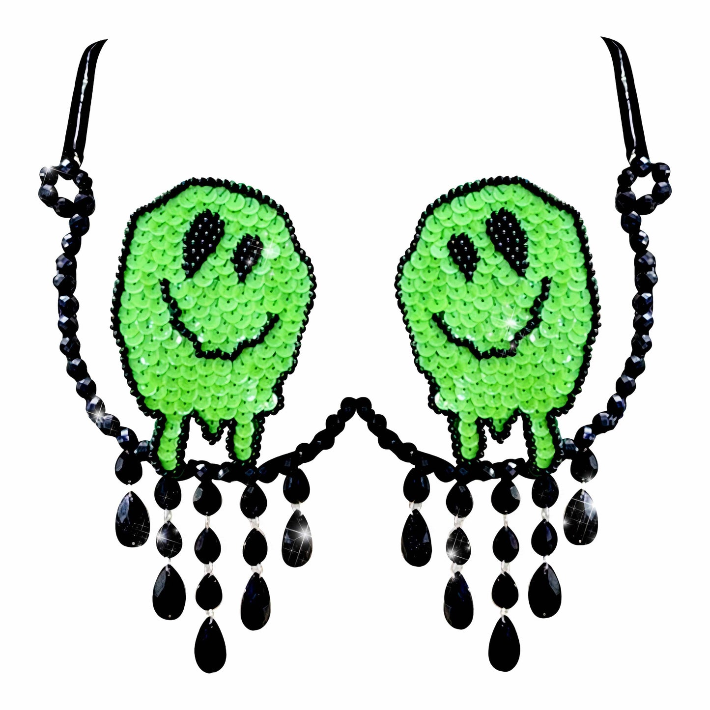 Neva Nude - Melty Face Green Glow In The Dark Light Up Sequin Crystal Carnival Bra