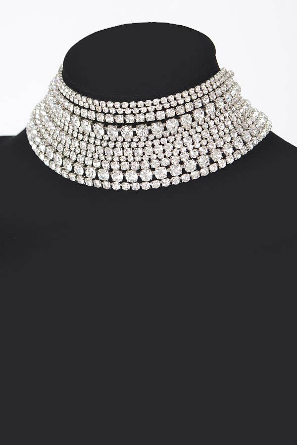 3AM BY H&D ACCESSORIES - Multi Rhinestone Layered Choker