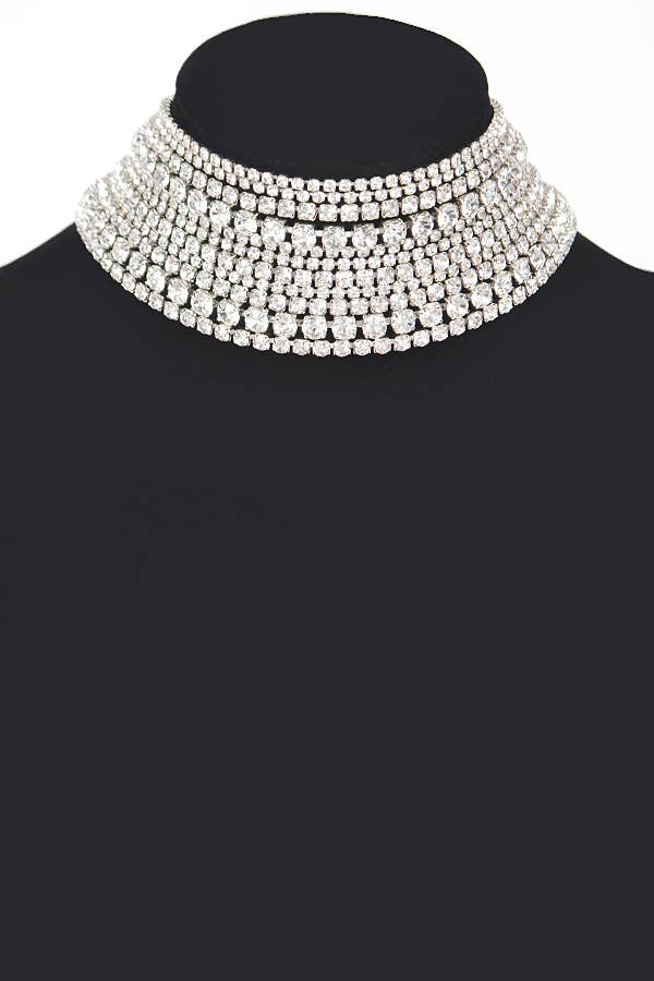 3AM BY H&D ACCESSORIES - Multi Rhinestone Layered Choker