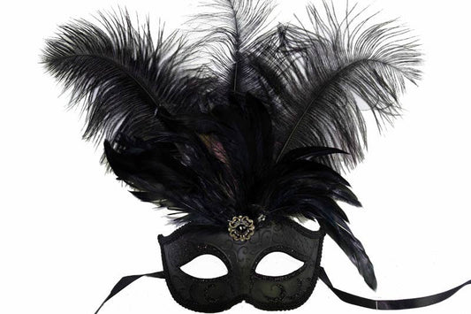 Black Venetian Mask With Feathers