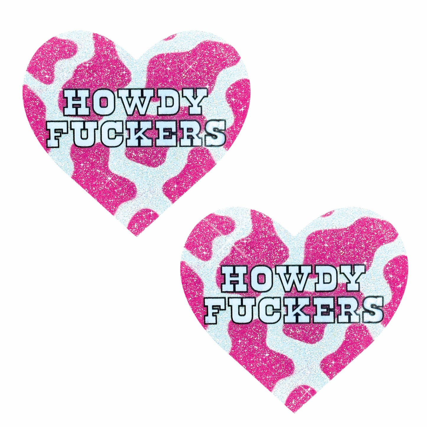 Neva Nude - Howdy Fuckers Pink Glitter Moo Heart Nipple Cover Pasties