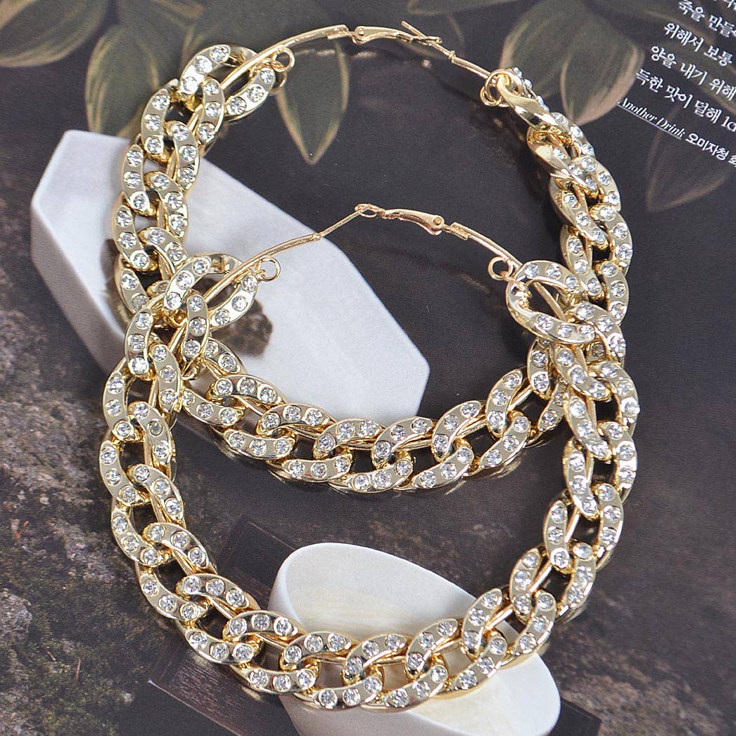 3AM BY H&D ACCESSORIES - 80mm Stoned Chain Hoop Earring