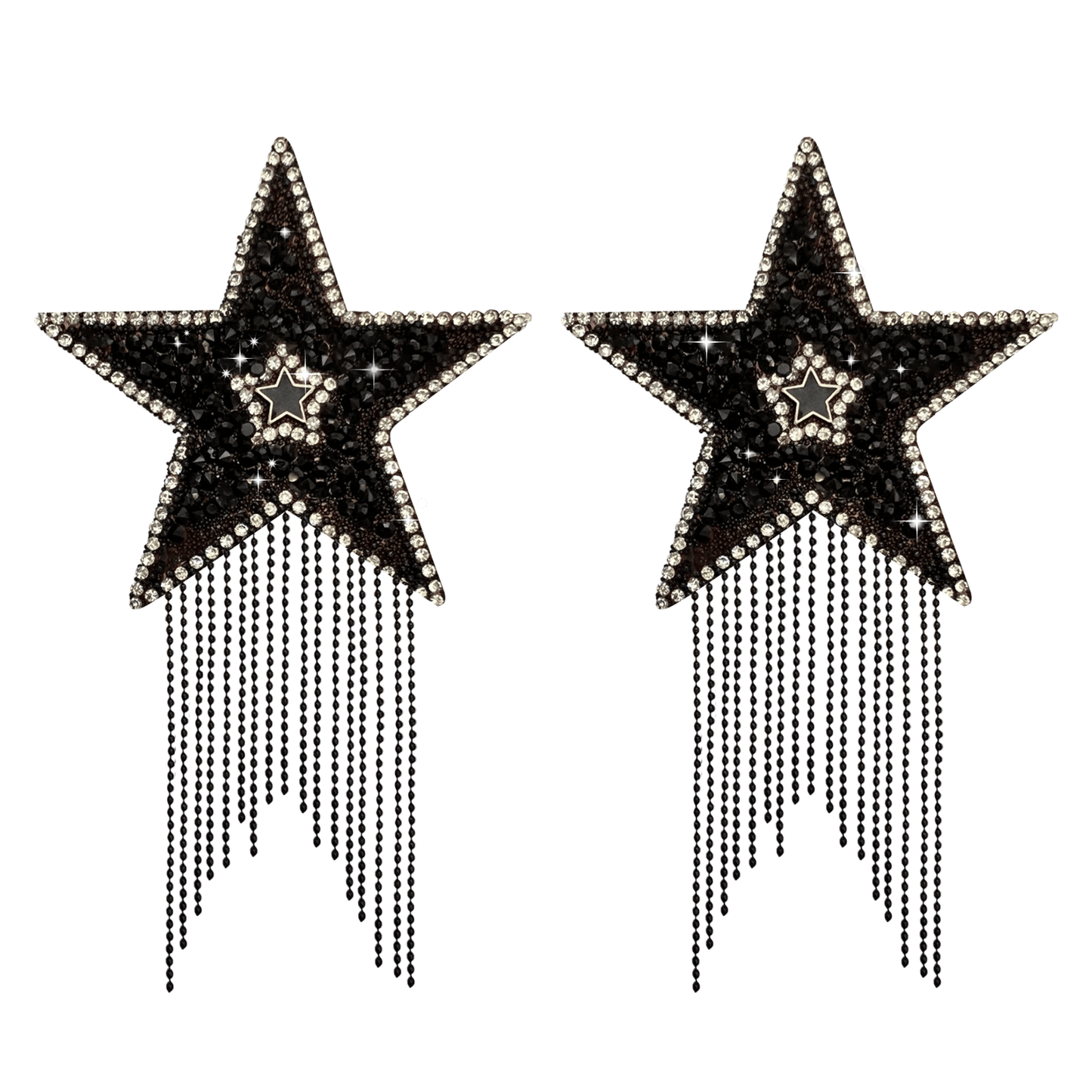 A Star Is Born Black Jewel Crysal Tassel Star Reusable Silicone Nipple Cover Pasties