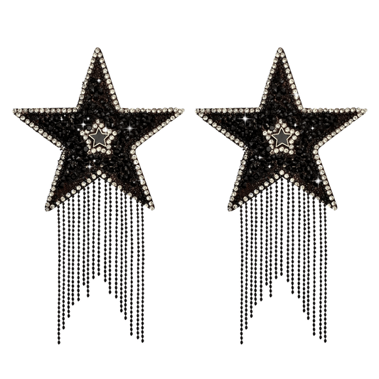 A Star Is Born Black Jewel Crysal Tassel Star Reusable Silicone Nipple Cover Pasties