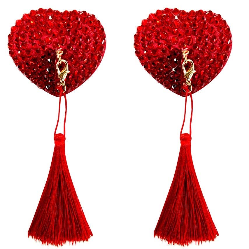 Neva Nude - Forever Yours Red Heart Crystal Tassel Reusable Silicone Nipple Cover Pasties