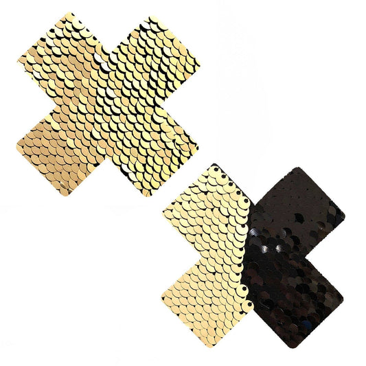 Athena Gold & Black Flip Sequin X Factor Nipple Cover Pasties