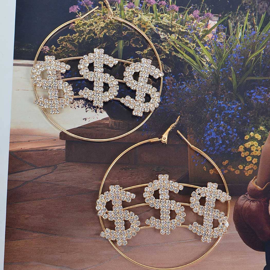 3AM BY H&D ACCESSORIES - Rhinestone Dollar Sign Earring