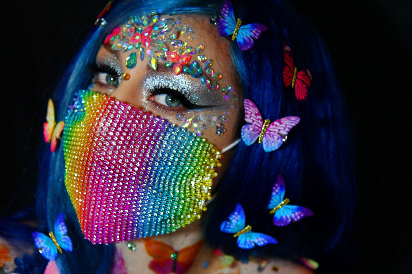 Neva Nude - Avatar Pink & Blue Tiara Crystal Face Jewels