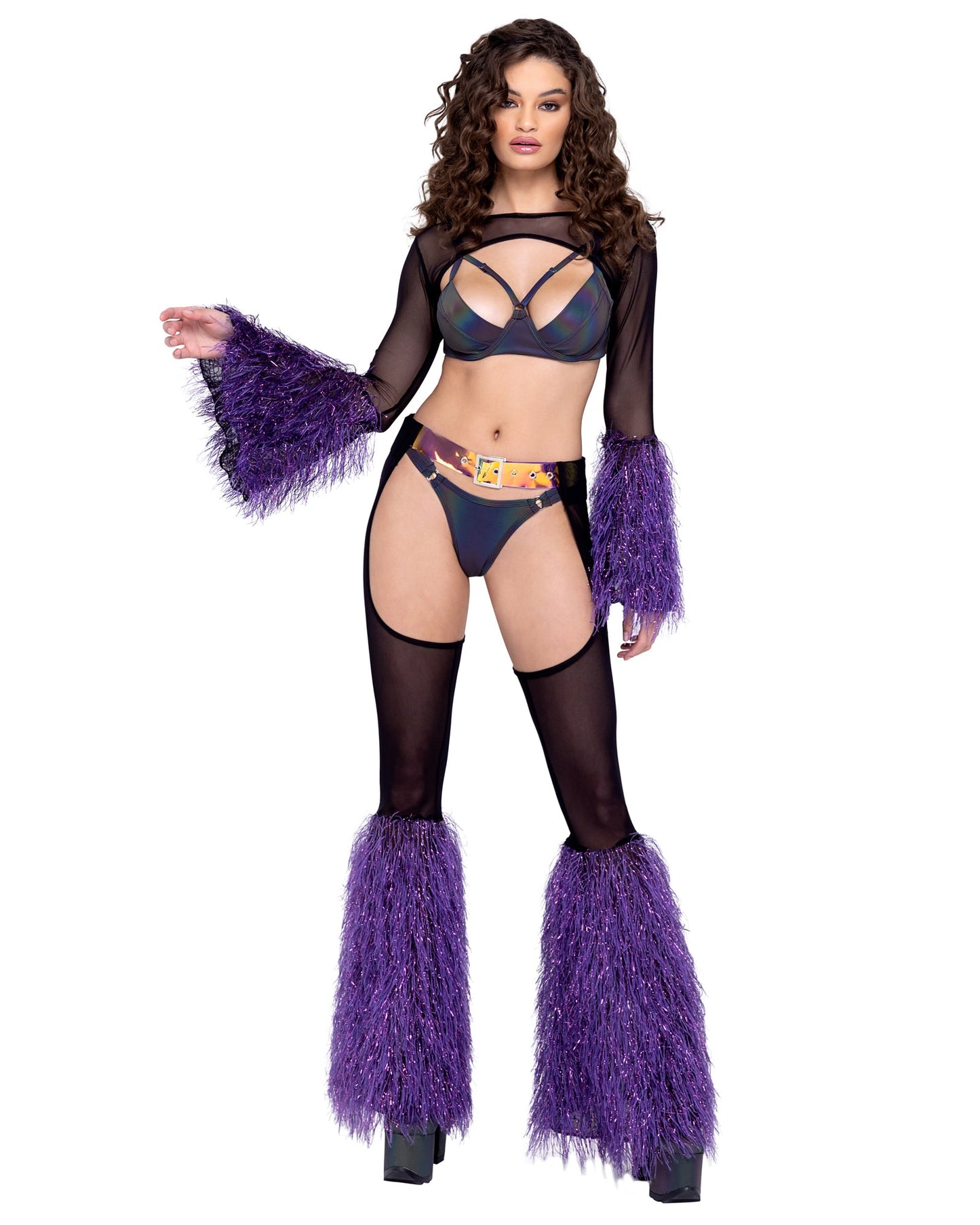 6248 - Sheer Chaps with Faux Fur Bell & Belt