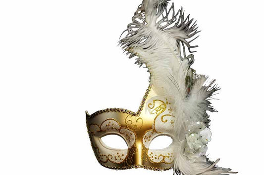 White Gold Feather Venetian Mask