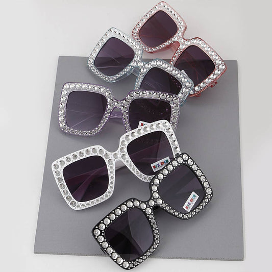 3AM BY H&D ACCESSORIES - KIDS Blinged Out Thick Framed Square Sunglasses