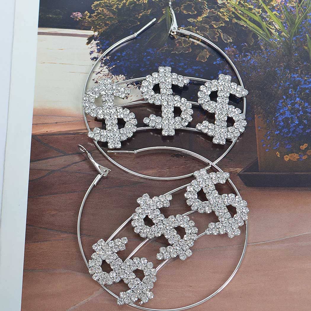 3AM BY H&D ACCESSORIES - Rhinestone Dollar Sign Earring