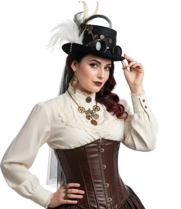KBW Global Corp. - Black Steampunk Feather Top Hat
