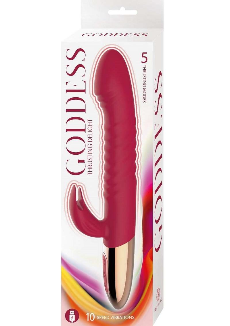 Goddess Thrusting Delight Rechargeable Silicone Rabbit Vibrator - Red