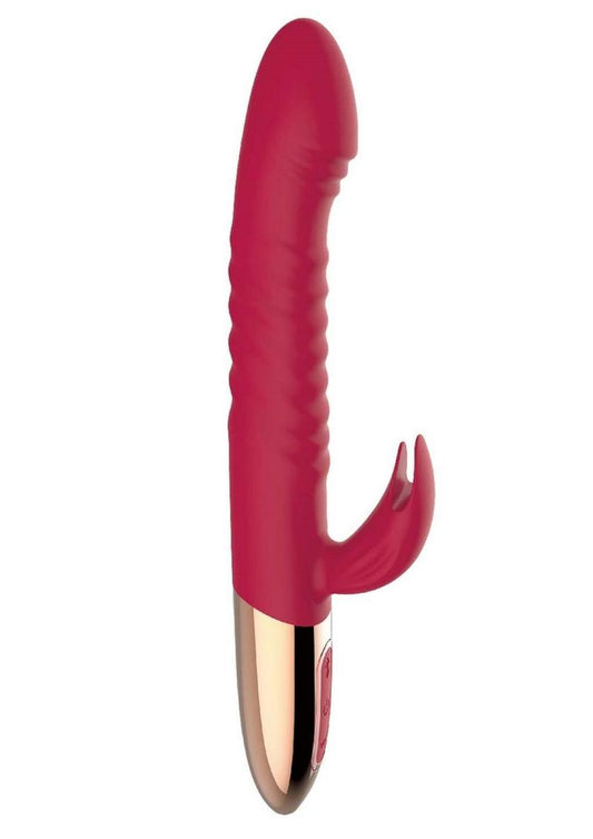 Goddess Thrusting Delight Rechargeable Silicone Rabbit Vibrator - Red