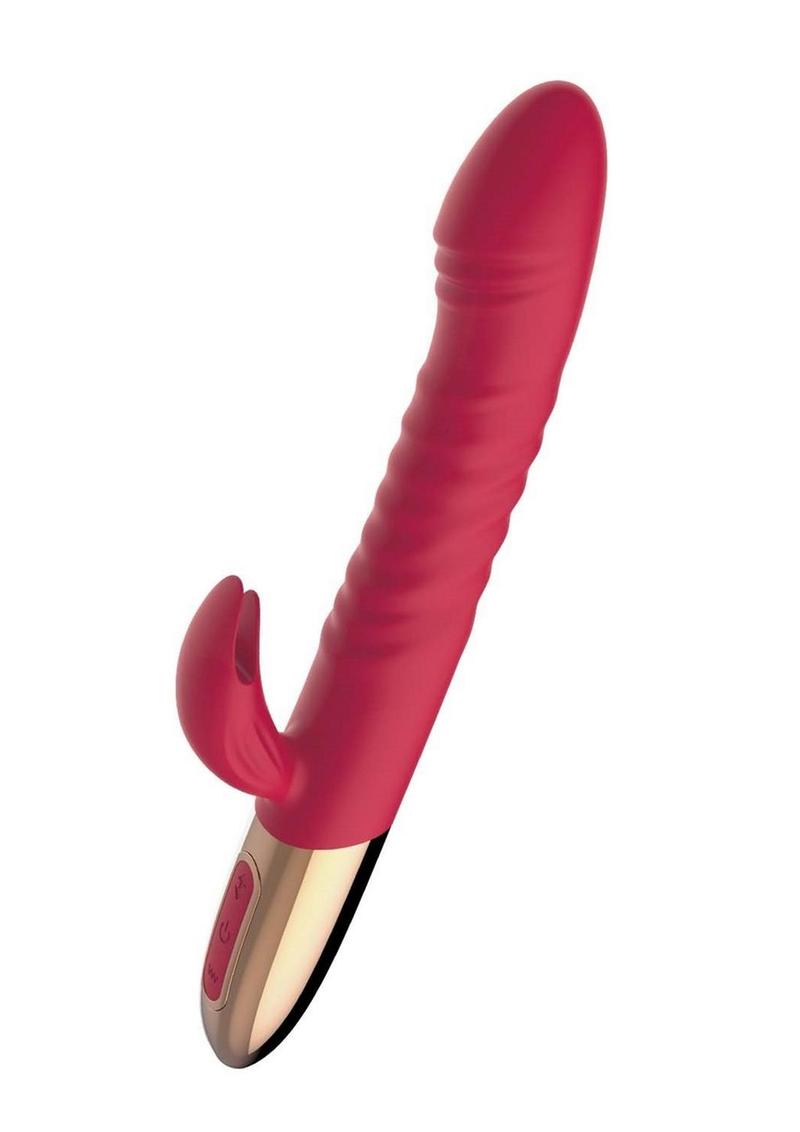 Goddess Thrusting Delight Rechargeable Silicone Rabbit Vibrator - Red