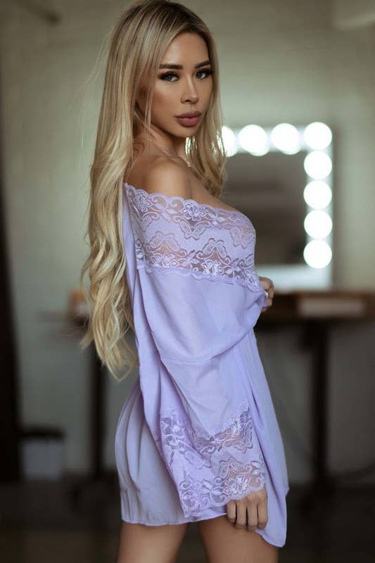 Yelete - Up All Night Lace Trimmed Robe - Sm Only