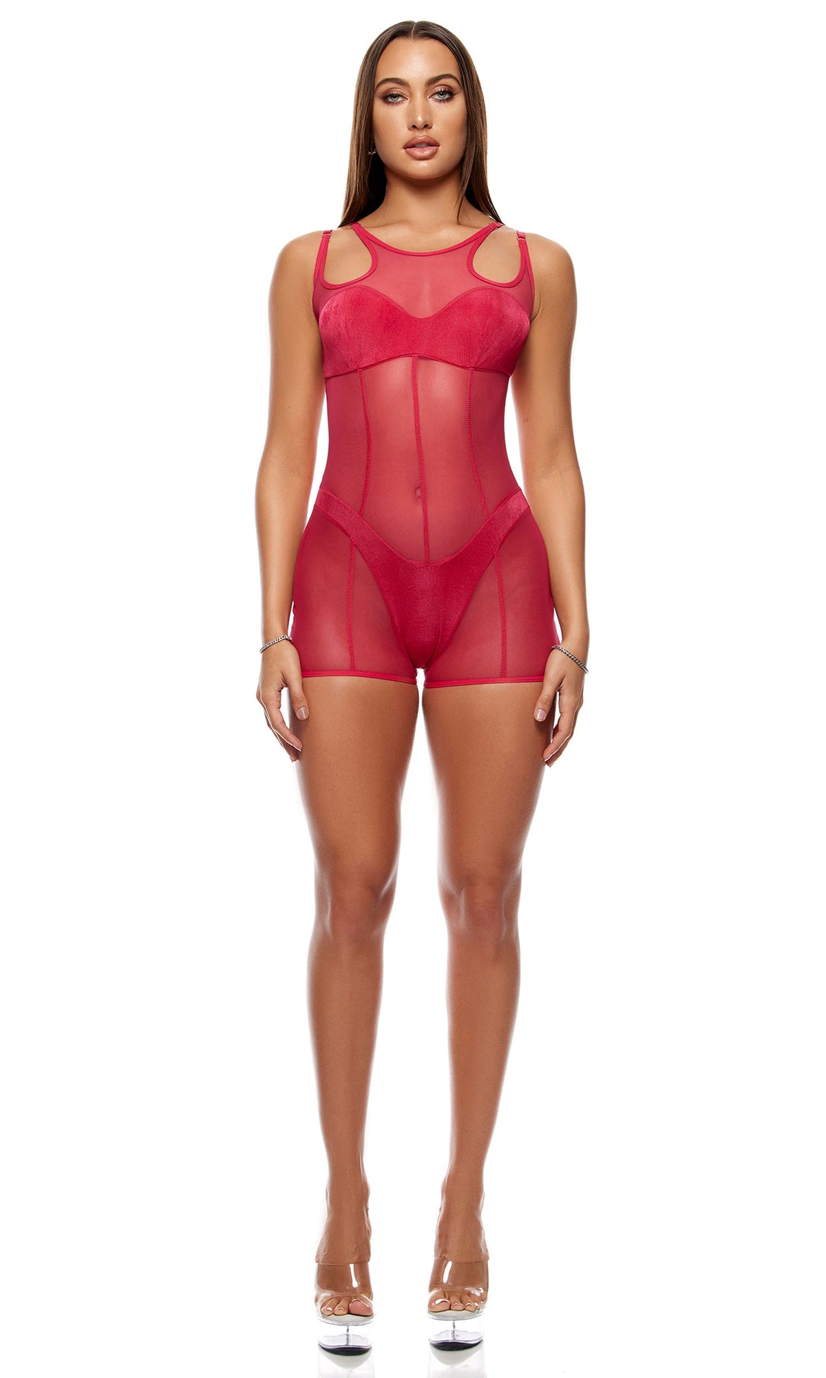 Layers To This Mesh and Knit Romper - Pink