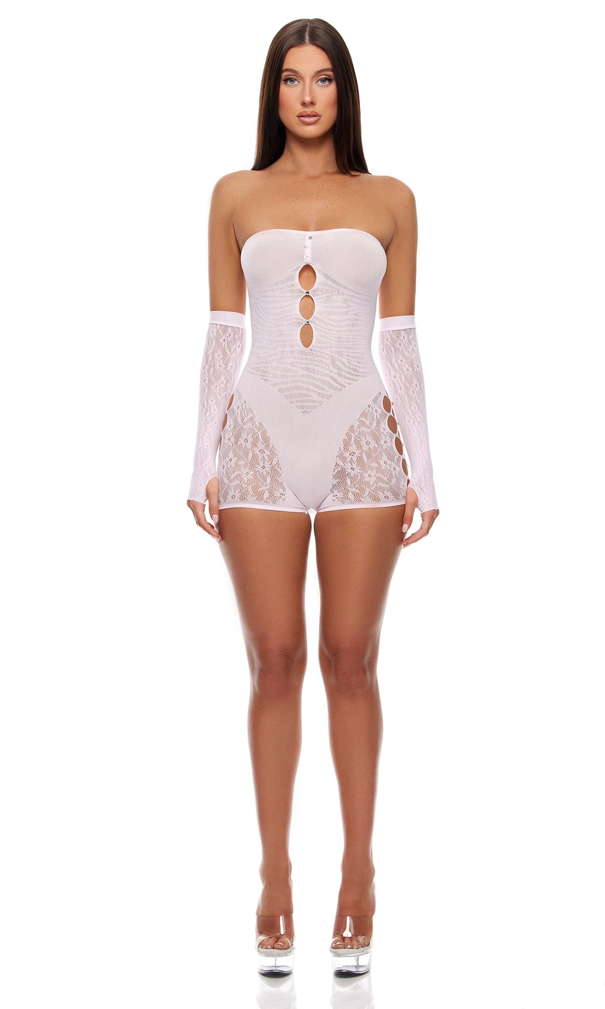 Cross your Mind Romper Bodystocking Lingerie Set - Light Pink