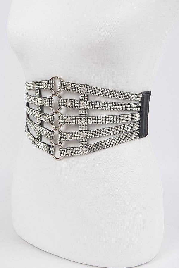 3AM BY H&D ACCESSORIES - Wide Rhinestone Waist Belt