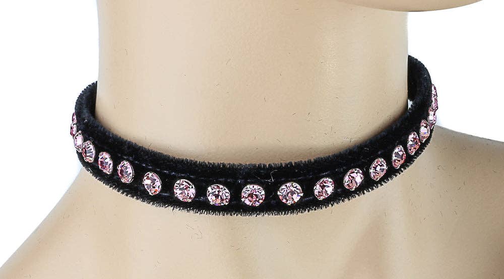 Funk Plus - CK247 VELVET BLACK RHINESTONE  CHOKER