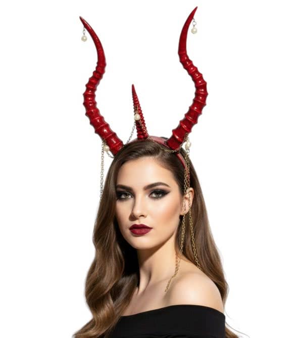 KBW Global Corp. - Red Horned Headpiece With Chains