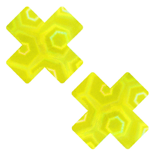 Yellow Nuclear Nightmare Trippy UV 3D Holographic X Nipple Cover Pasties