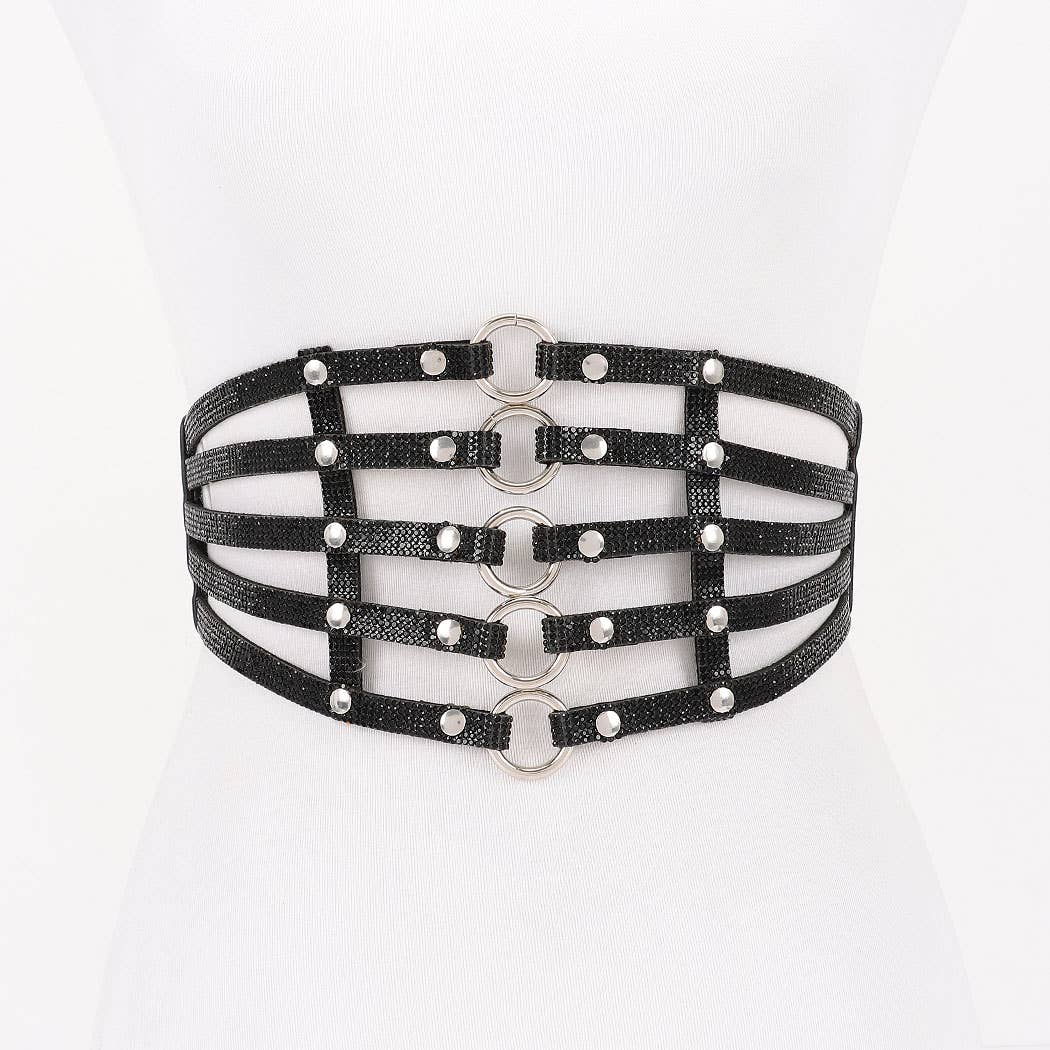 3AM BY H&D ACCESSORIES - Wide Rhinestone Waist Belt