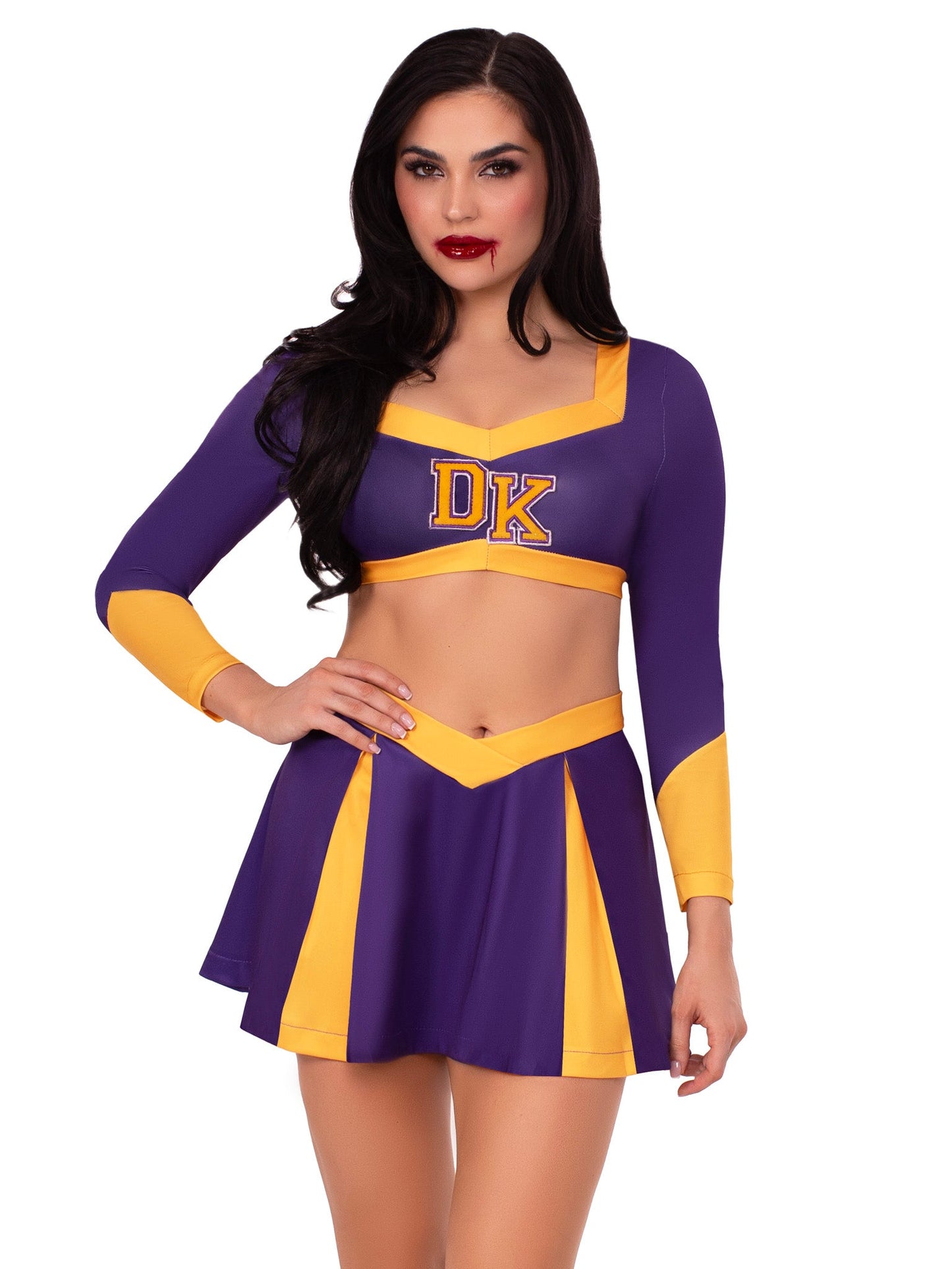 Leg Avenue Purple Cheer Squad Slayer Costume: Killer Horror Crop Top Mini Skirt