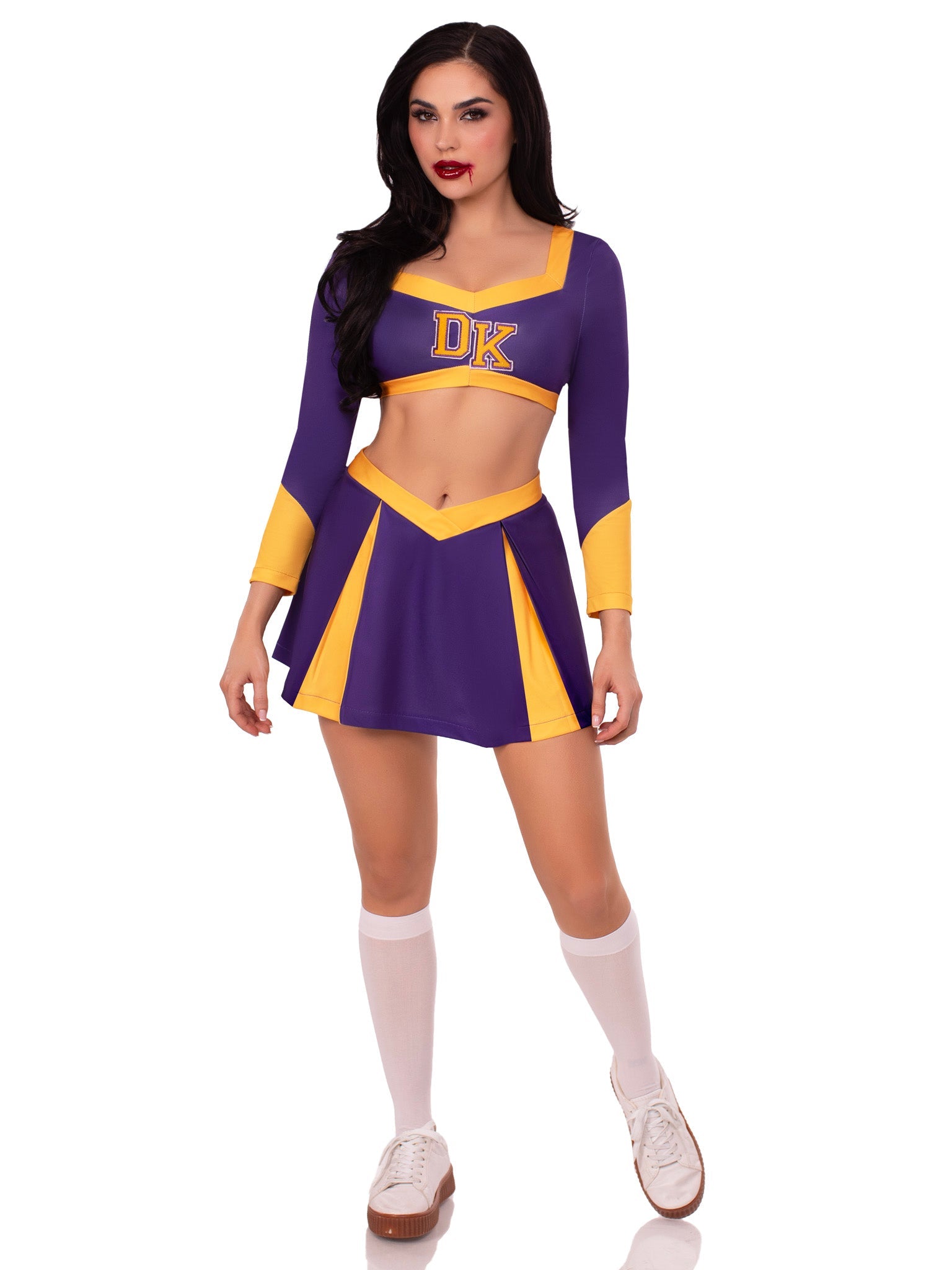 Leg Avenue Purple Cheer Squad Slayer Costume: Killer Horror Crop Top Mini Skirt