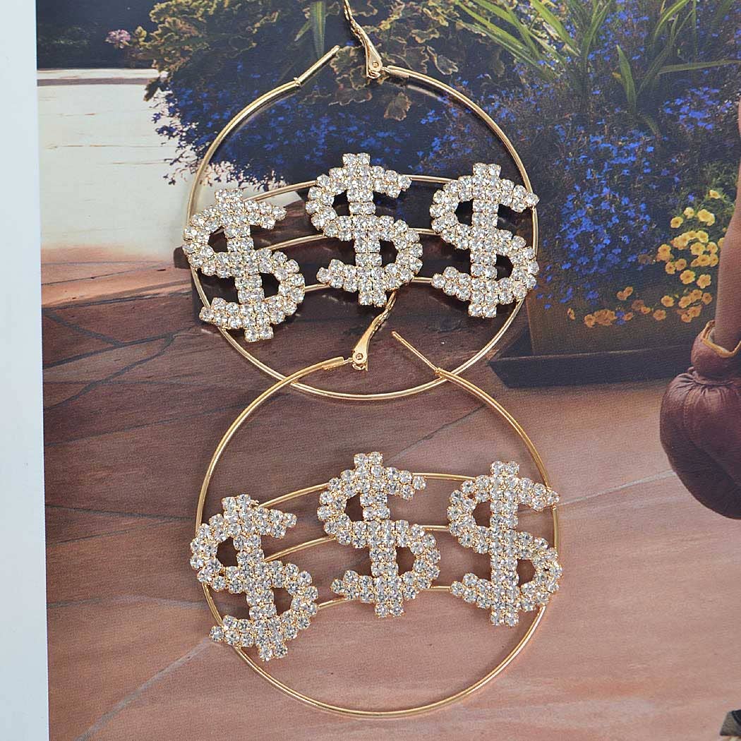 3AM BY H&D ACCESSORIES - Rhinestone Dollar Sign Earring