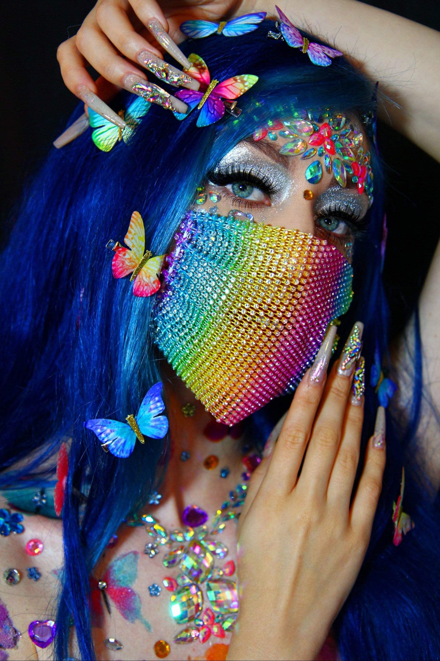 Neva Nude - Avatar Pink & Blue Tiara Crystal Face Jewels