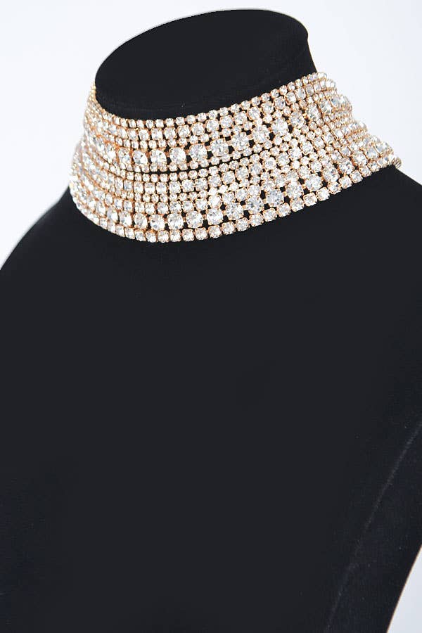 3AM BY H&D ACCESSORIES - Multi Rhinestone Layered Choker