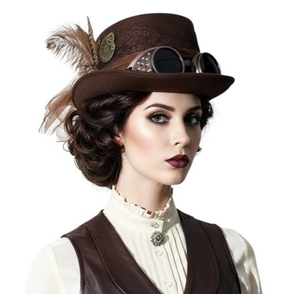 KBW Global Corp. - Brown Steampunk Goggles Top Hat