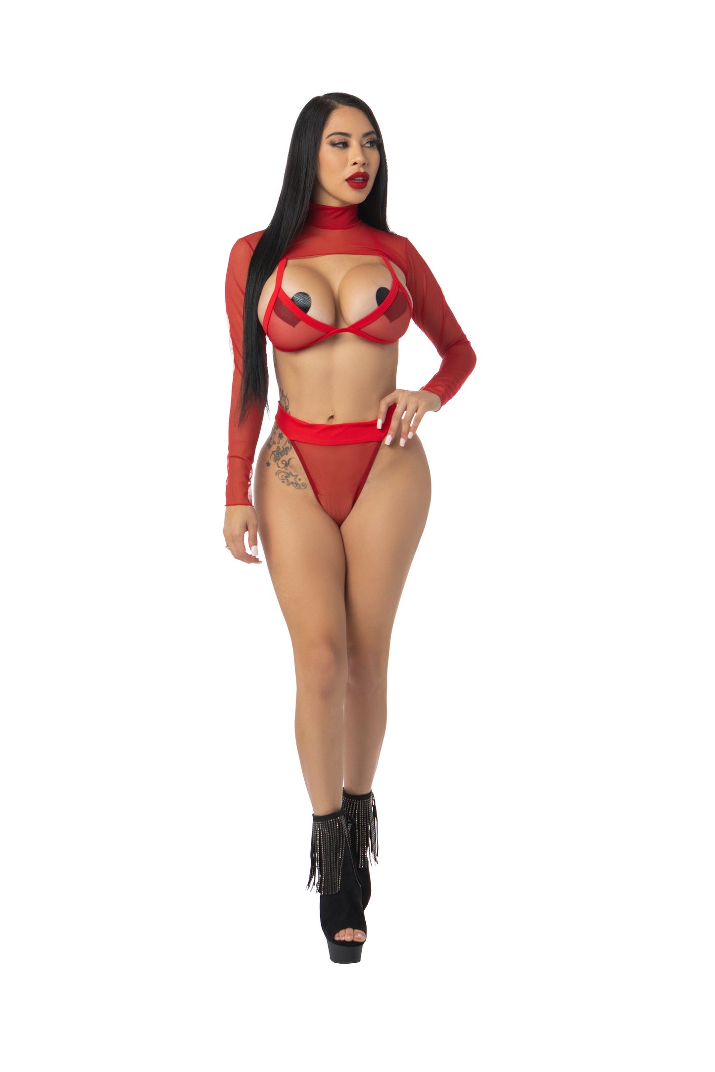 Exclusive Red Mesh Lingerie Set by Playthings