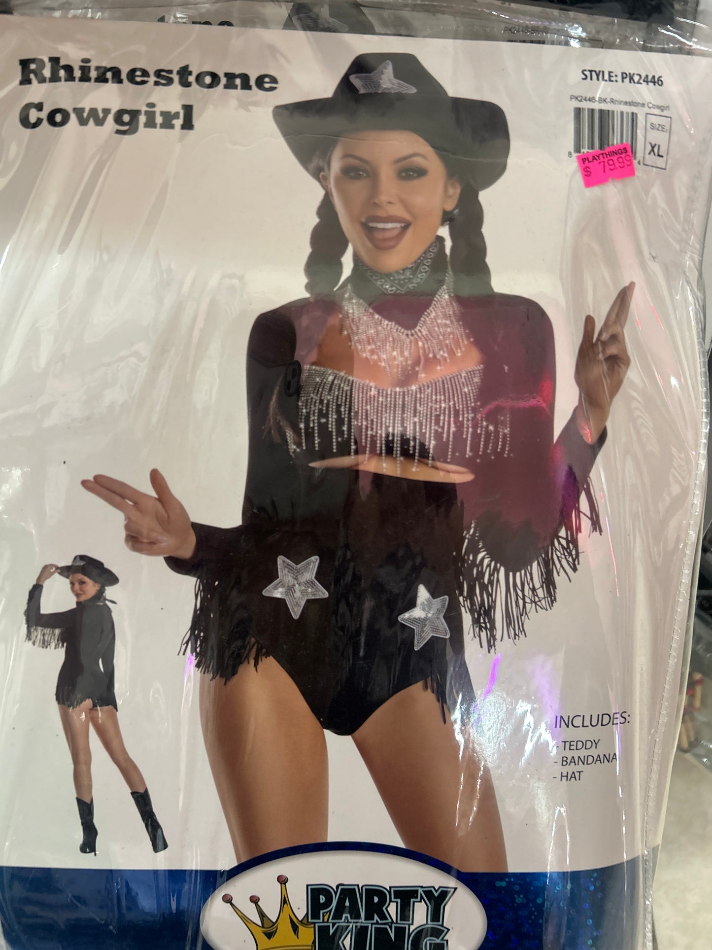 Rhinestone cowgirl costume includes hat