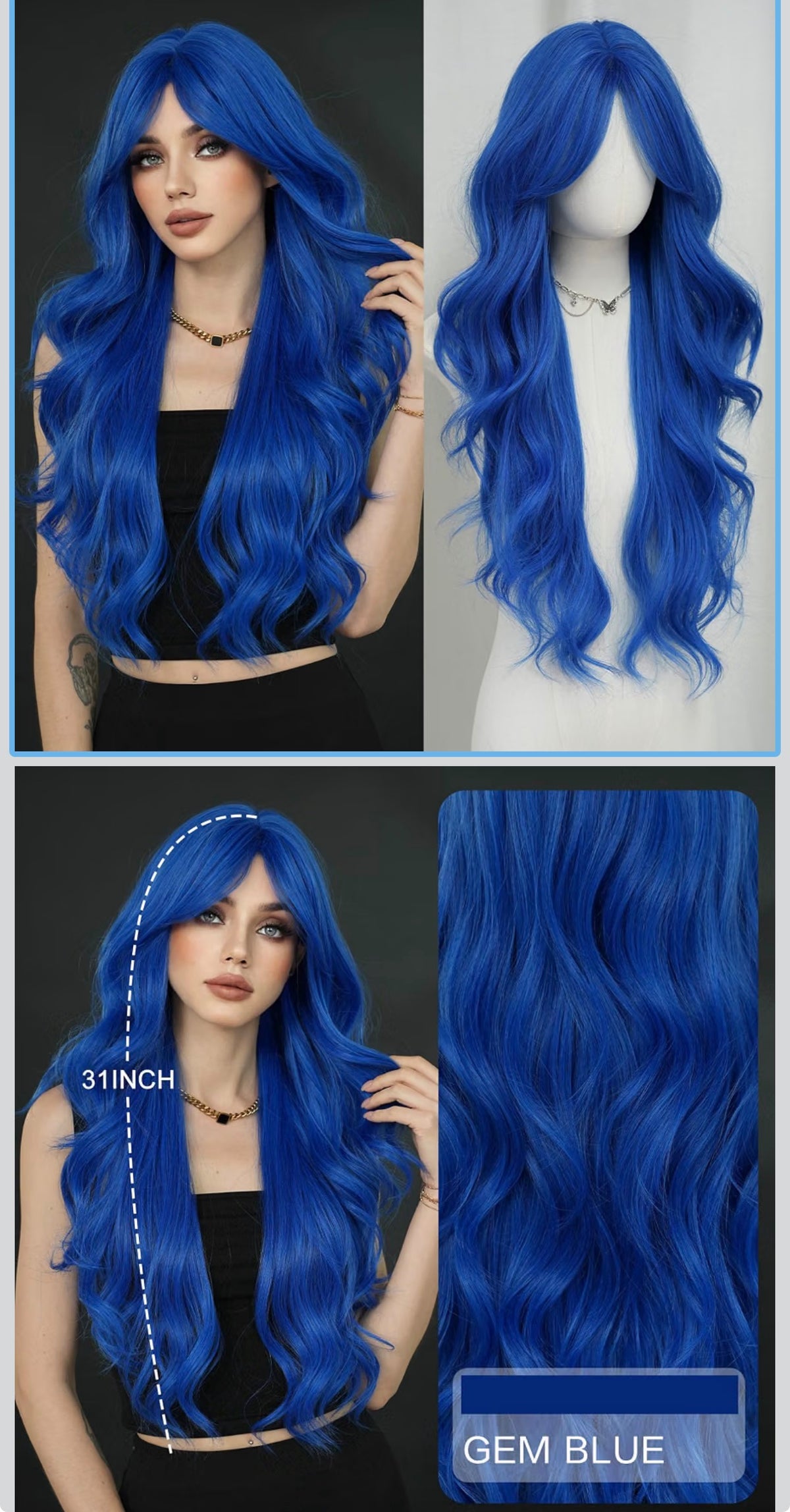 Blue Wig 31 inches